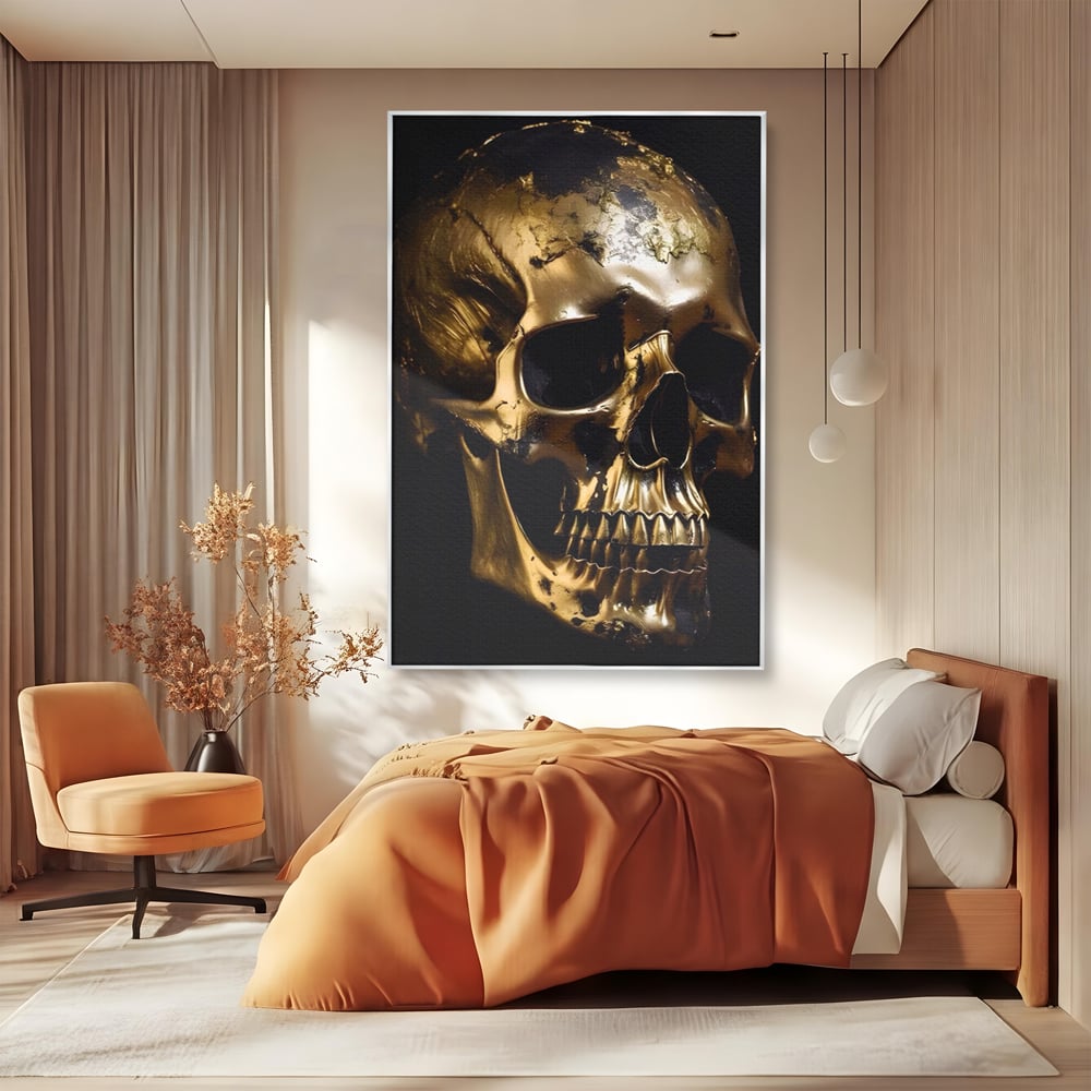Tablou Canvas Premium LuxCanva® A1505, Craniul Auriu , Auriu, Decorativ, Straniu, Room, Culori Vibrante