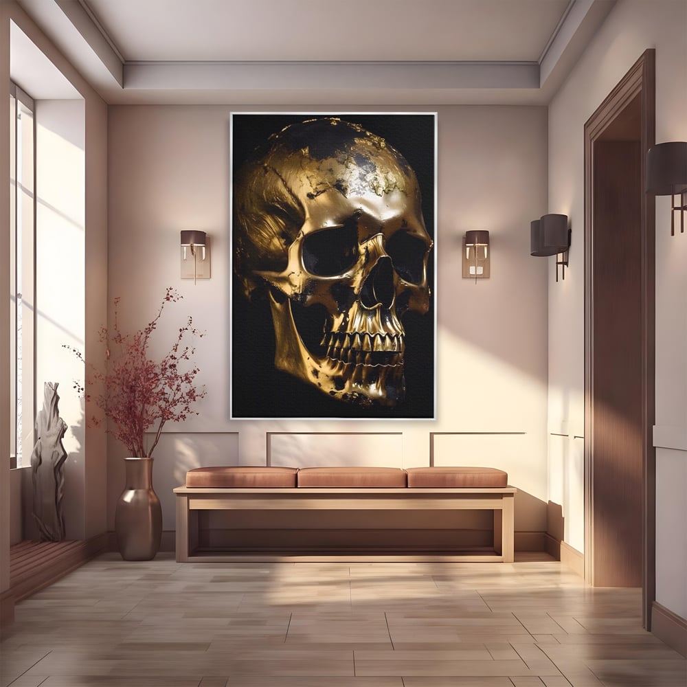 Tablou Canvas Premium LuxCanva® A1505, Craniul Auriu , Auriu, Decorativ, Straniu, Room, Culori Vibrante