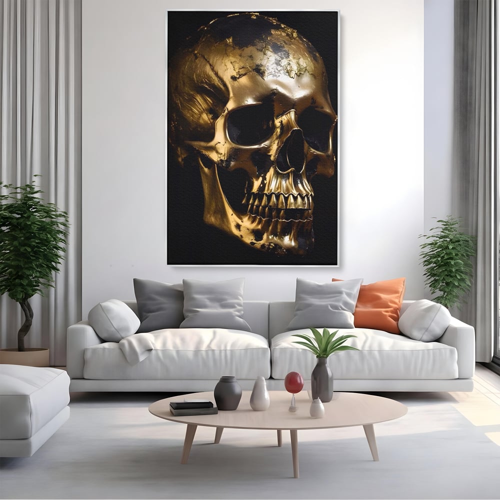 Tablou Canvas Premium LuxCanva® A1505, Craniul Auriu , Auriu, Decorativ, Straniu, Room, Culori Vibrante