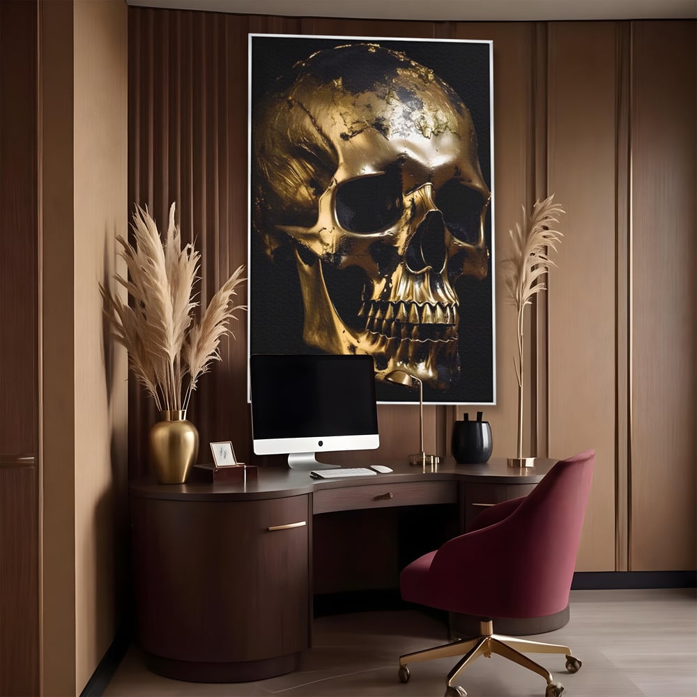 Tablou Canvas Premium LuxCanva® A1505, Craniul Auriu , Auriu, Decorativ, Straniu, Room, Culori Vibrante