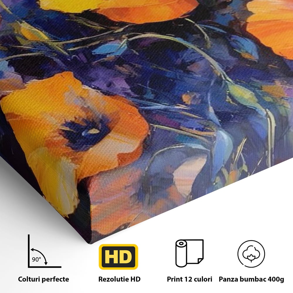 Tablou Canvas Premium LuxCanva® A1506, Inflorire Portocalie , Maci, Flori, Primavara, Room, Culori Vibrante
