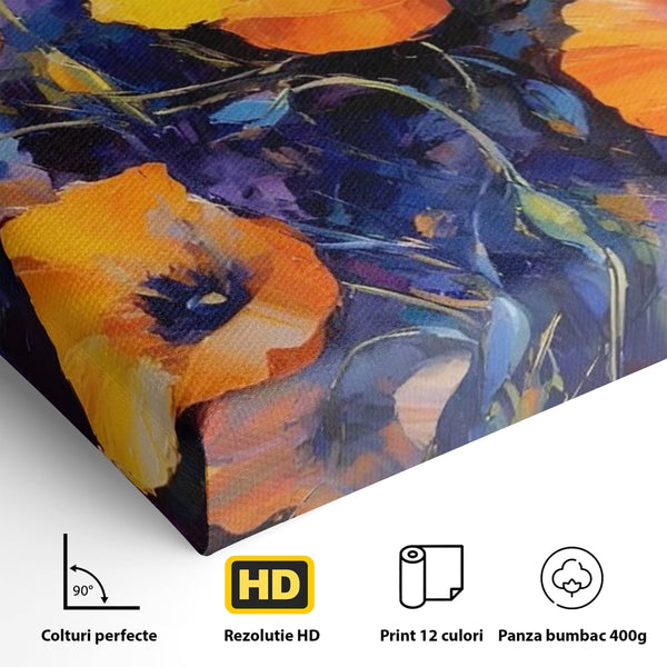 Tablou Canvas Premium LuxCanva® A1506, Inflorire Portocalie , Maci, Flori, Primavara, Room, Culori Vibrante