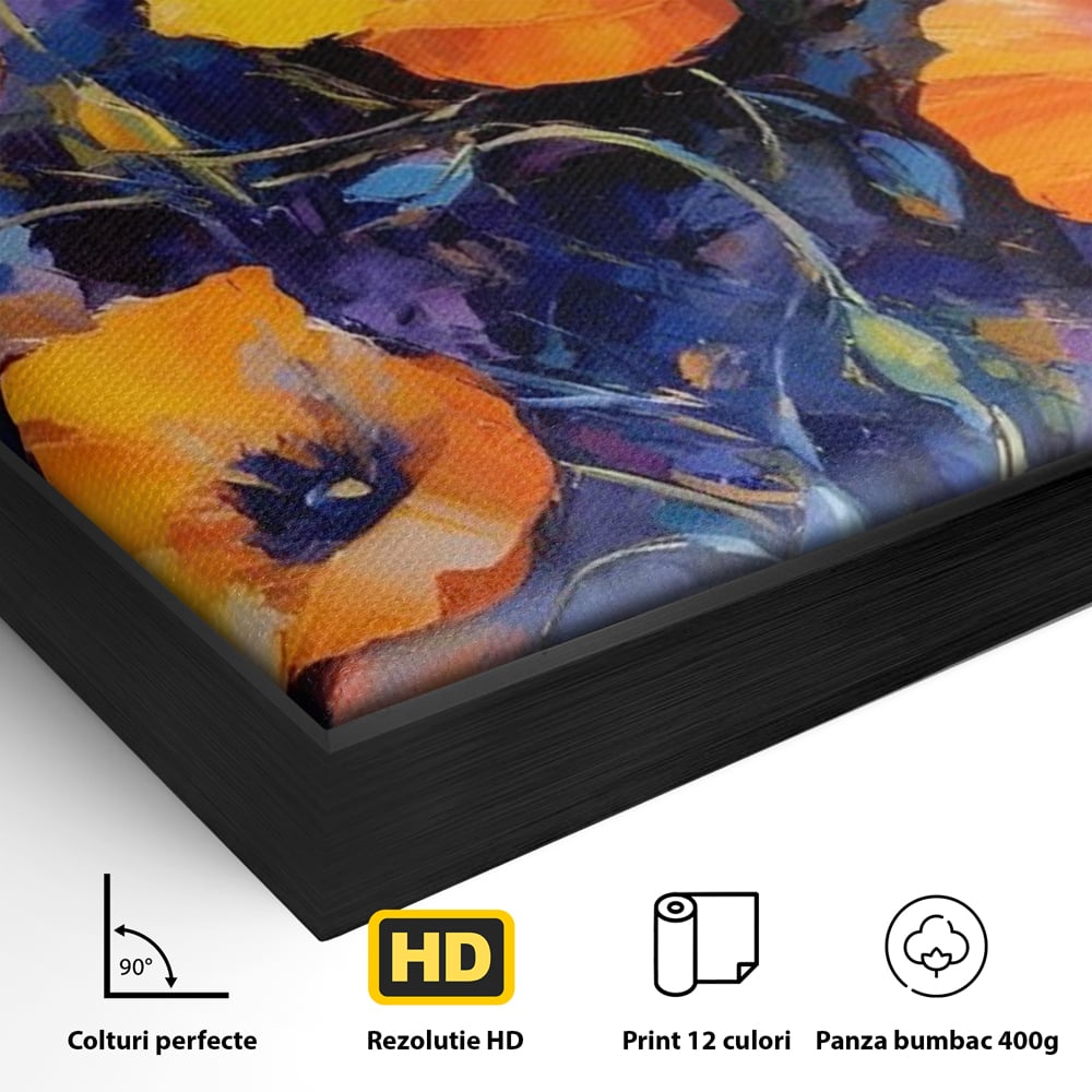 Tablou Canvas Premium LuxCanva® A1506, Inflorire Portocalie , Maci, Flori, Primavara, Room, Culori Vibrante
