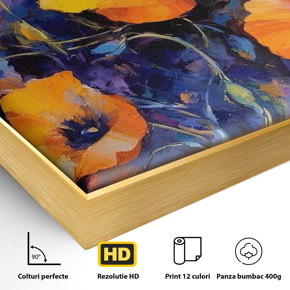 Tablou Canvas Premium LuxCanva® A1506, Inflorire Portocalie , Maci, Flori, Primavara, Room, Culori Vibrante