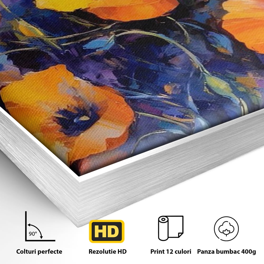 Tablou Canvas Premium LuxCanva® A1506, Inflorire Portocalie , Maci, Flori, Primavara, Room, Culori Vibrante