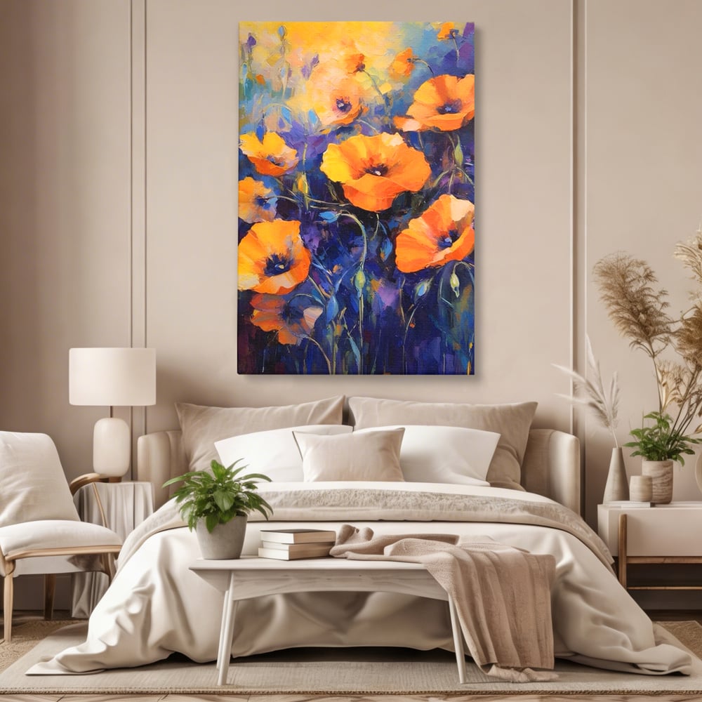 Tablou Canvas Premium LuxCanva® A1506, Inflorire Portocalie , Maci, Flori, Primavara, Room, Culori Vibrante