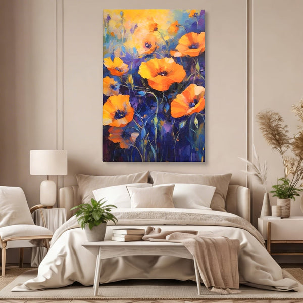 Tablou Canvas Premium LuxCanva® A1506, Inflorire Portocalie , Maci, Flori, Primavara, Room, Culori Vibrante