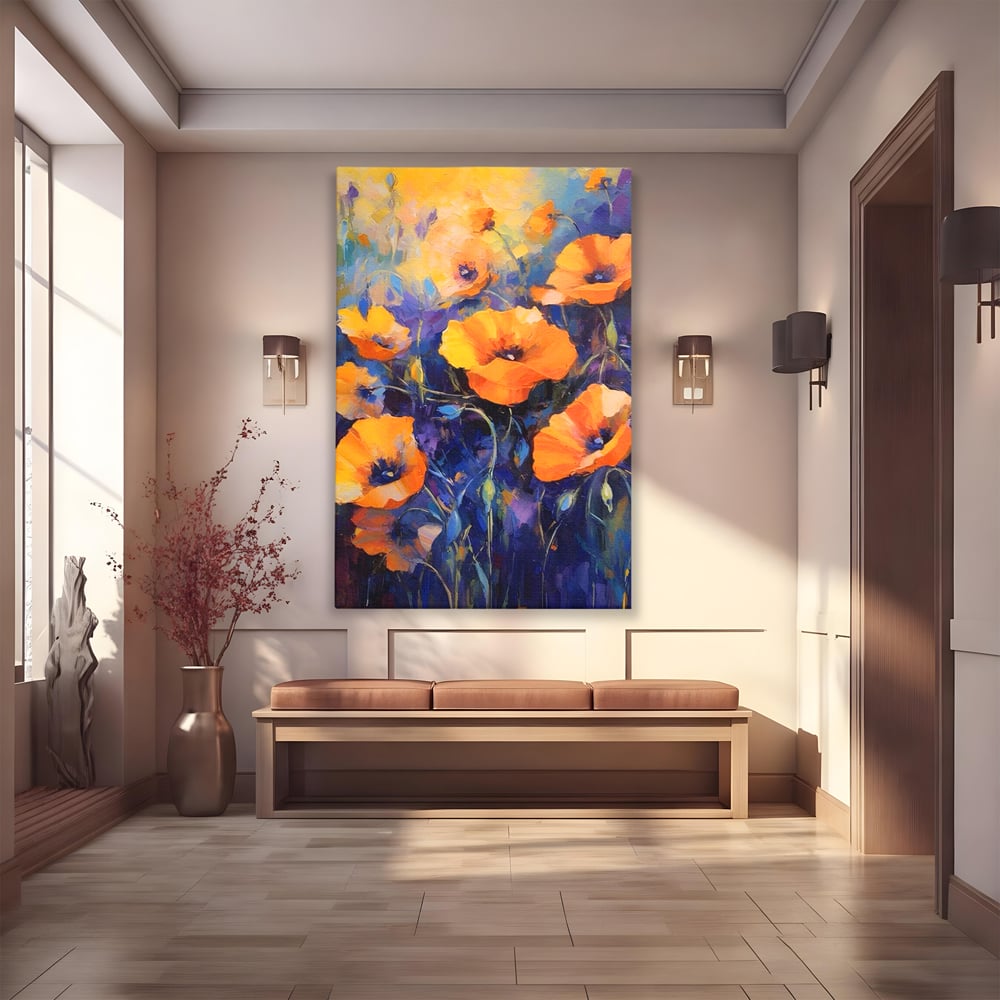 Tablou Canvas Premium LuxCanva® A1506, Inflorire Portocalie , Maci, Flori, Primavara, Room, Culori Vibrante