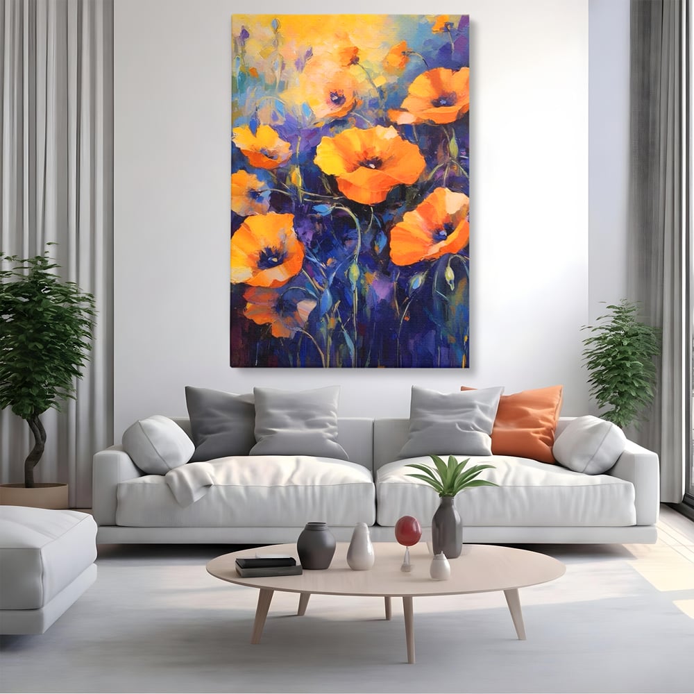 Tablou Canvas Premium LuxCanva® A1506, Inflorire Portocalie , Maci, Flori, Primavara, Room, Culori Vibrante