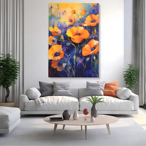 Tablou Canvas Premium LuxCanva® A1506, Inflorire Portocalie , Maci, Flori, Primavara, Room, Culori Vibrante