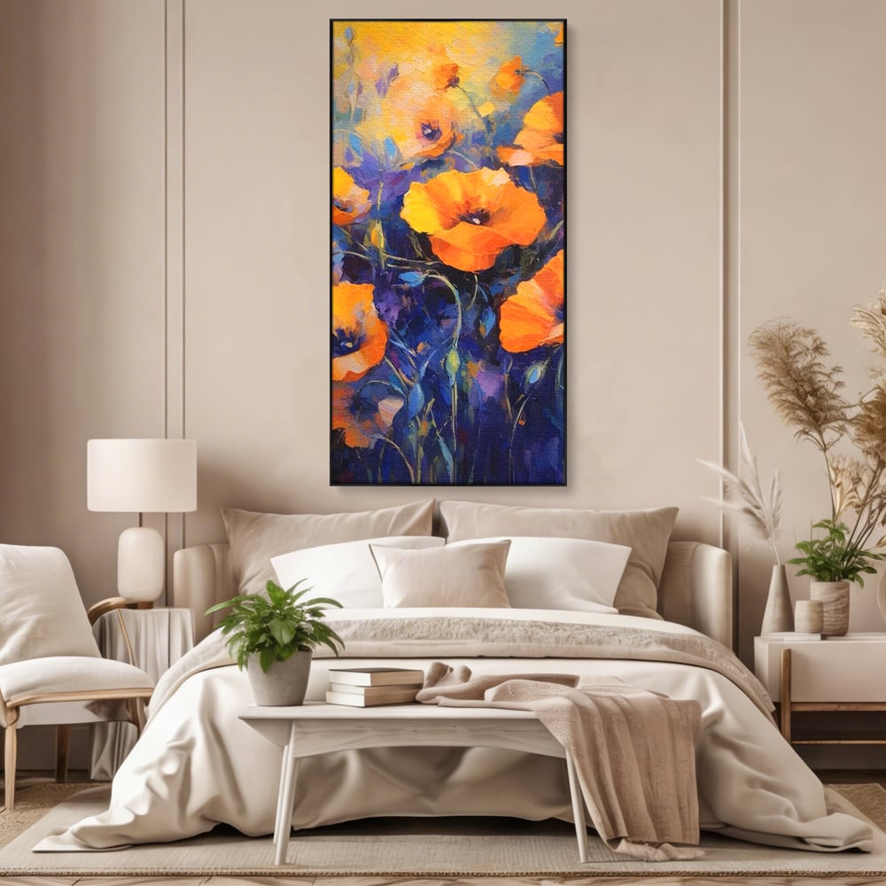 Tablou Canvas Premium LuxCanva® A1506, Inflorire Portocalie , Maci, Flori, Primavara, Room, Culori Vibrante