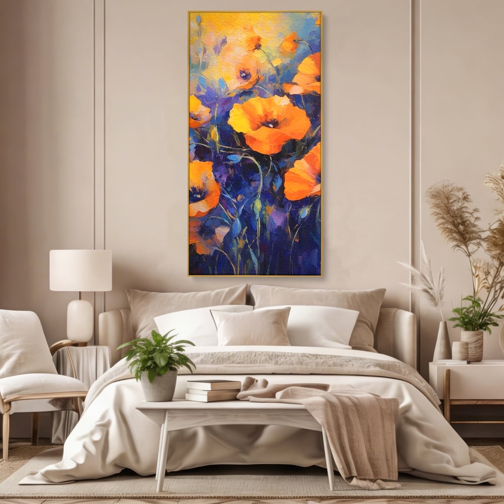 Tablou Canvas Premium LuxCanva® A1506, Inflorire Portocalie , Maci, Flori, Primavara, Room, Culori Vibrante