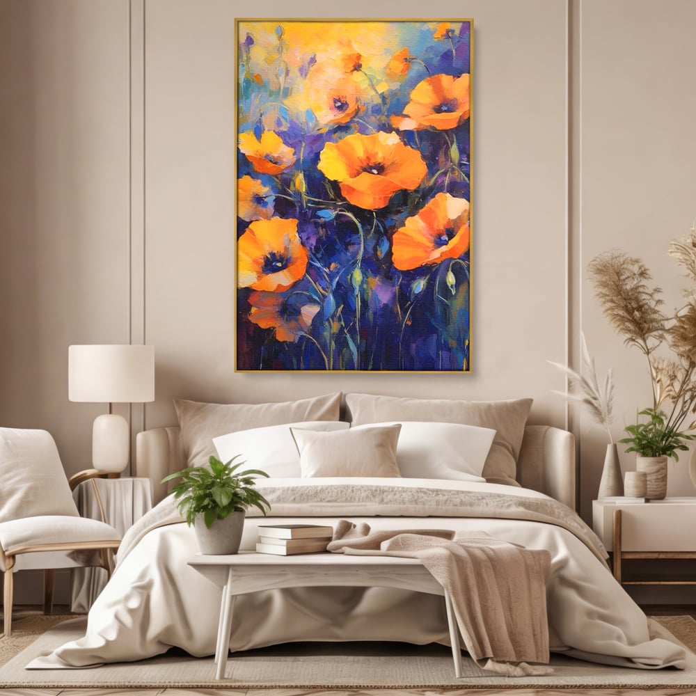 Tablou Canvas Premium LuxCanva® A1506, Inflorire Portocalie , Maci, Flori, Primavara, Room, Culori Vibrante