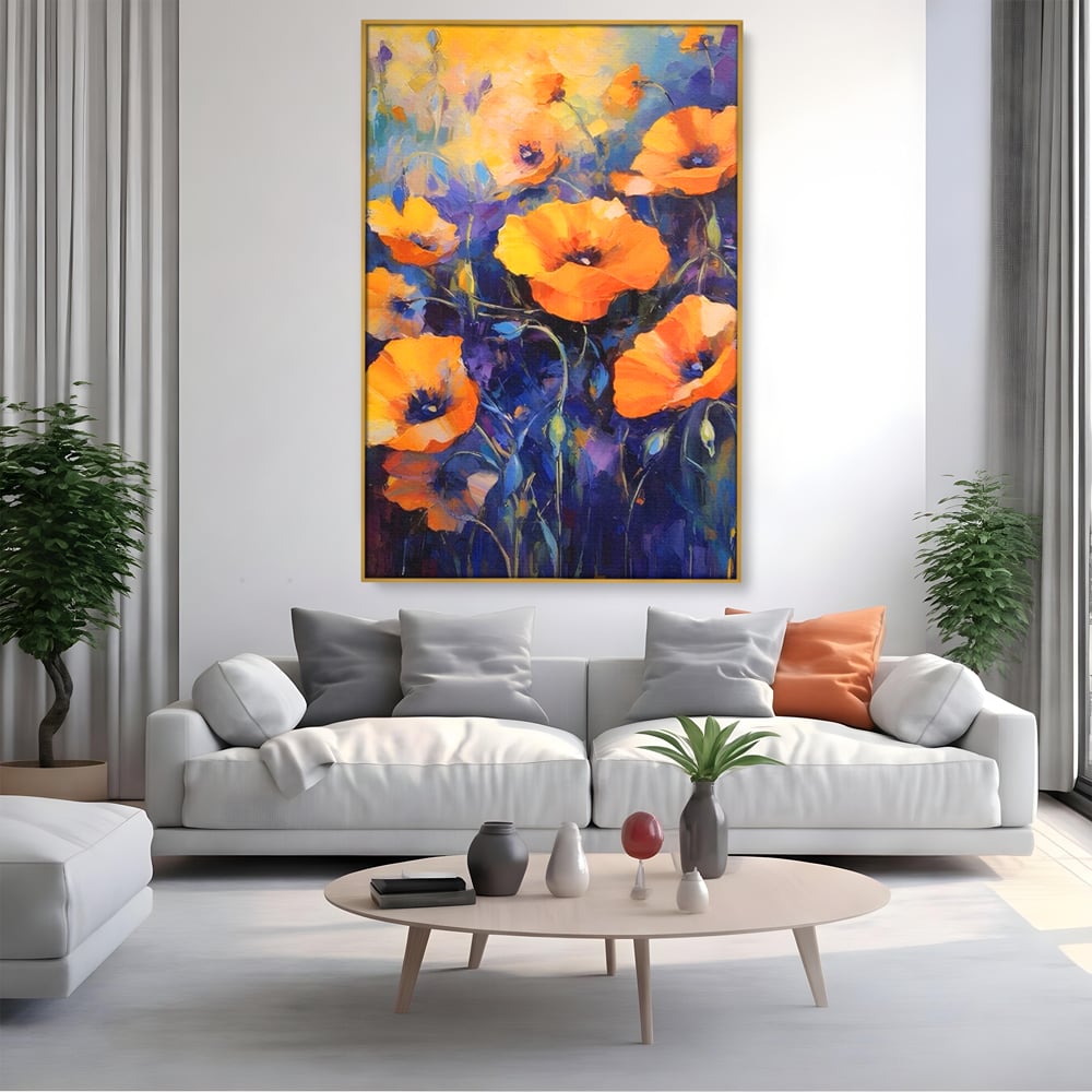 Tablou Canvas Premium LuxCanva® A1506, Inflorire Portocalie , Maci, Flori, Primavara, Room, Culori Vibrante