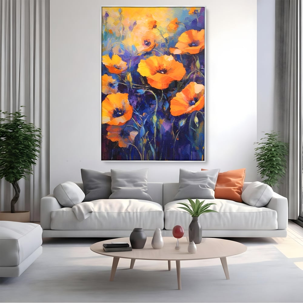 Tablou Canvas Premium LuxCanva® A1506, Inflorire Portocalie , Maci, Flori, Primavara, Room, Culori Vibrante