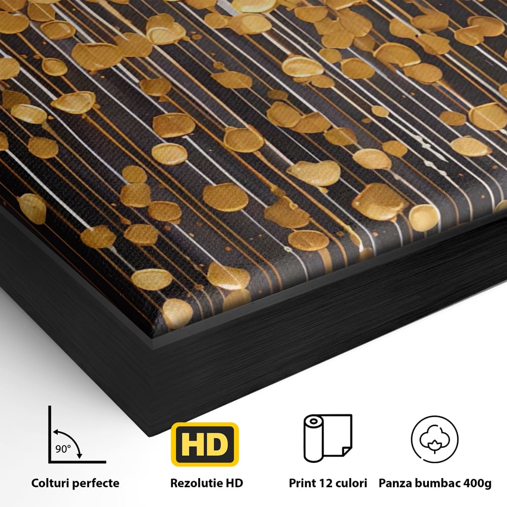 Tablou Canvas Premium LuxCanva® A1507, Ploaie De Lumini , Perdea Luminata, Auriu, Abstract, Decorativ, Room, Culori Vibrante