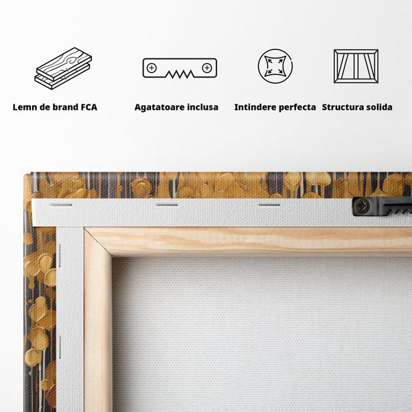 Tablou Canvas Premium LuxCanva® A1507, Ploaie De Lumini , Perdea Luminata, Auriu, Abstract, Decorativ, Room, Culori Vibrante