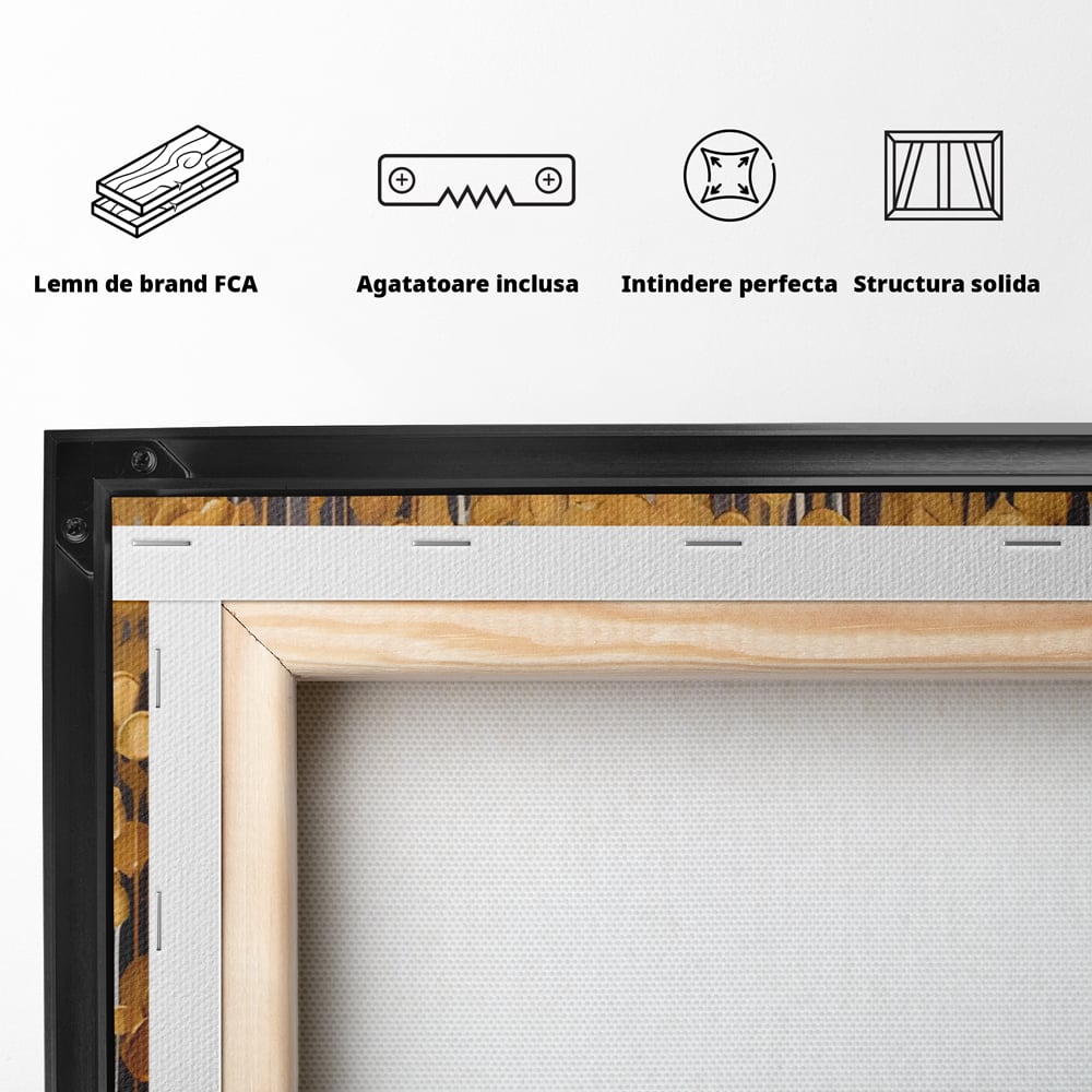 Tablou Canvas Premium LuxCanva® A1507, Ploaie De Lumini , Perdea Luminata, Auriu, Abstract, Decorativ, Room, Culori Vibrante