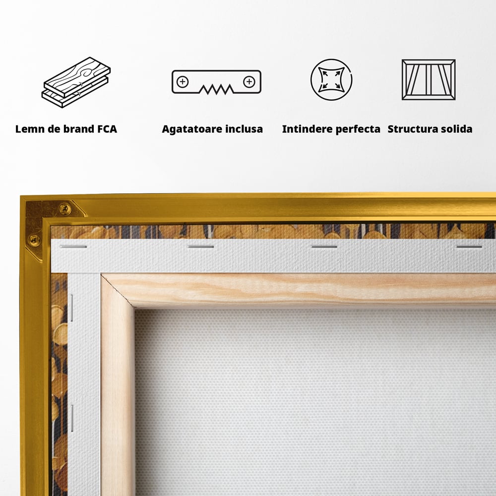 Tablou Canvas Premium LuxCanva® A1507, Ploaie De Lumini , Perdea Luminata, Auriu, Abstract, Decorativ, Room, Culori Vibrante