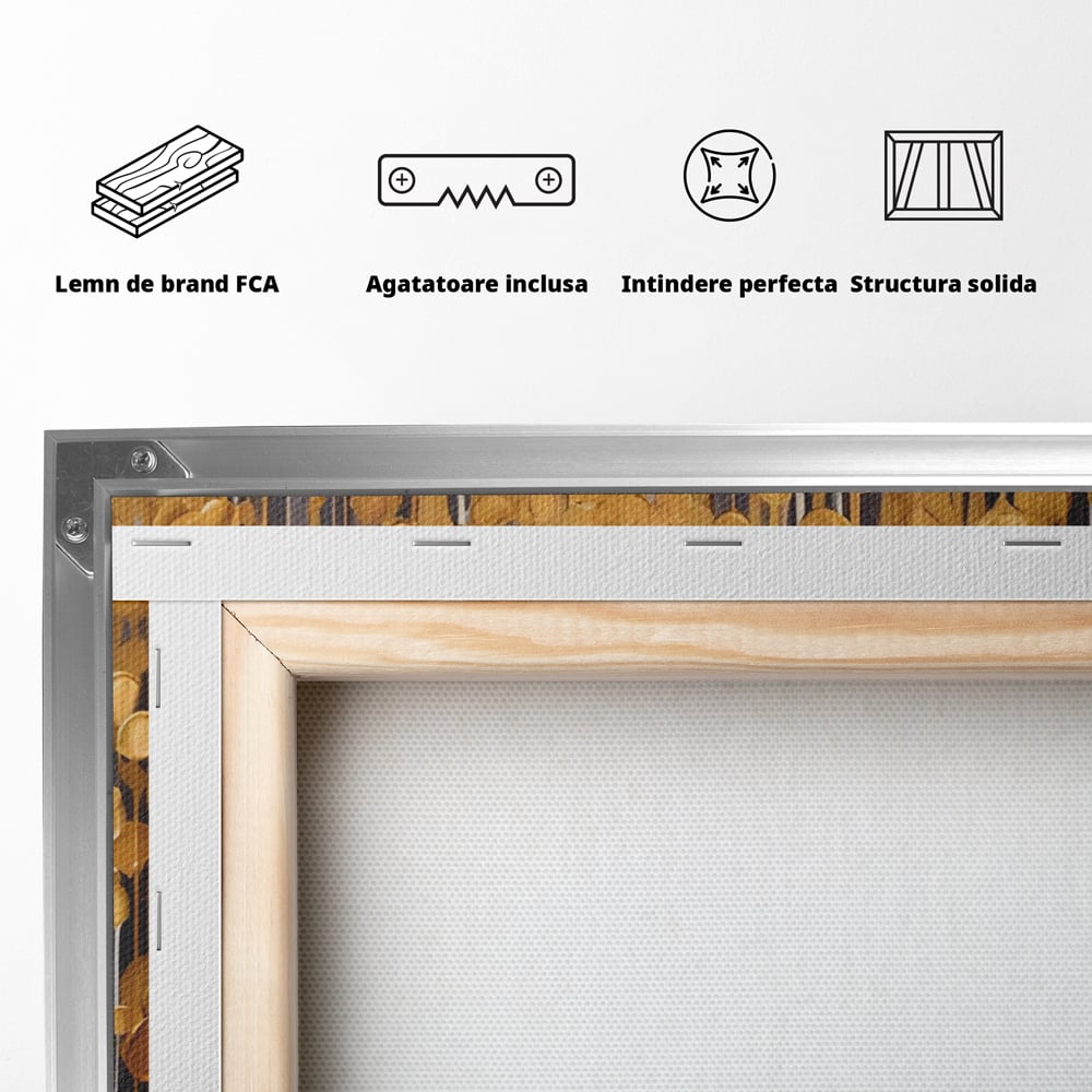Tablou Canvas Premium LuxCanva® A1507, Ploaie De Lumini , Perdea Luminata, Auriu, Abstract, Decorativ, Room, Culori Vibrante