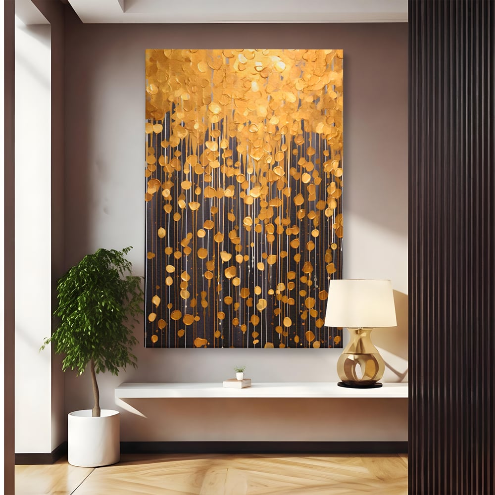 Tablou Canvas Premium LuxCanva® A1507, Ploaie De Lumini , Perdea Luminata, Auriu, Abstract, Decorativ, Room, Culori Vibrante