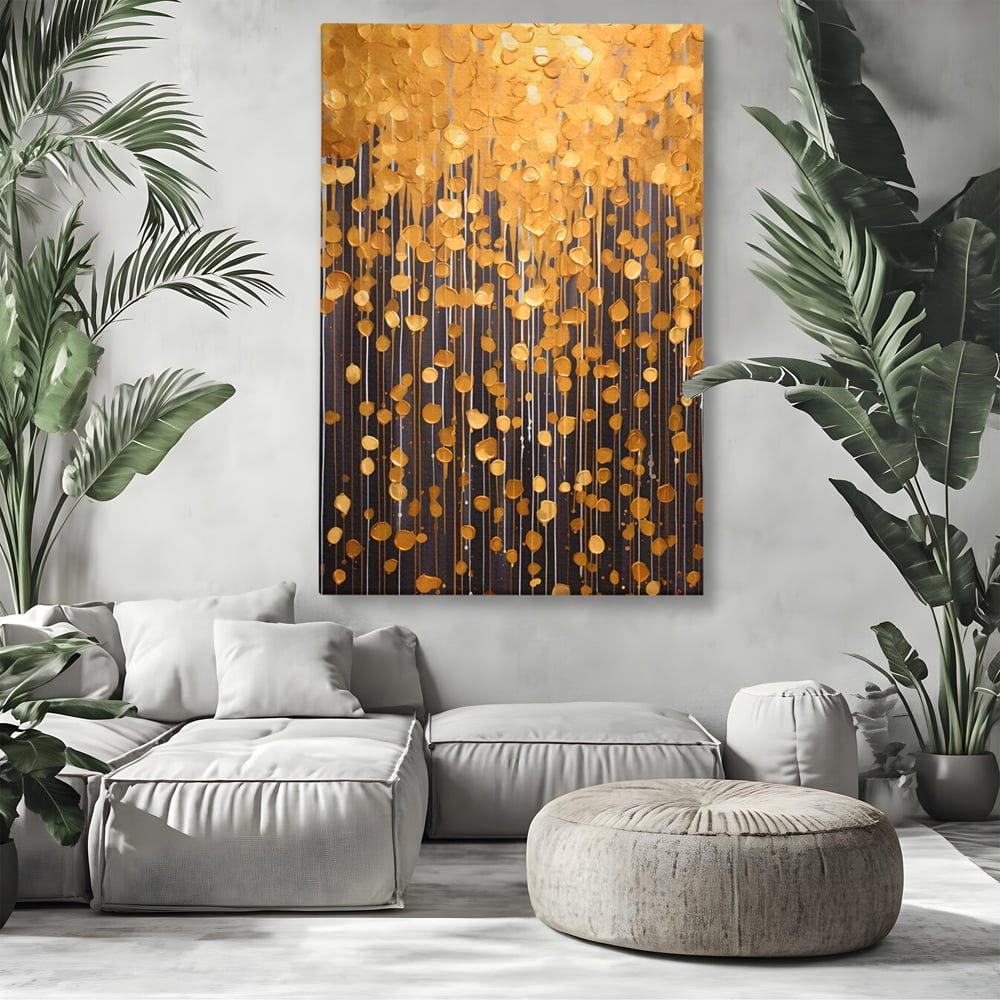 Tablou Canvas Premium LuxCanva® A1507, Ploaie De Lumini , Perdea Luminata, Auriu, Abstract, Decorativ, Room, Culori Vibrante