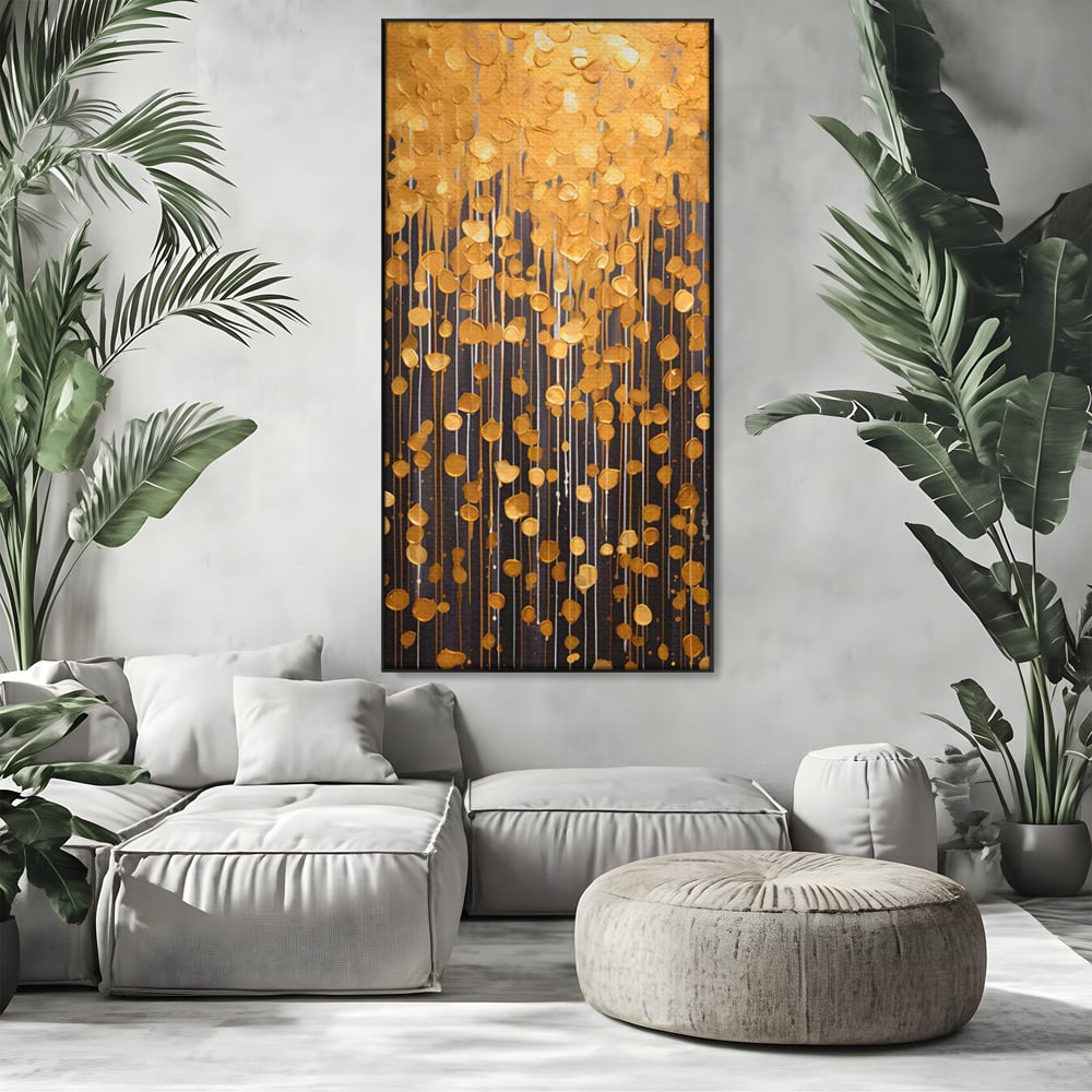 Tablou Canvas Premium LuxCanva® A1507, Ploaie De Lumini , Perdea Luminata, Auriu, Abstract, Decorativ, Room, Culori Vibrante