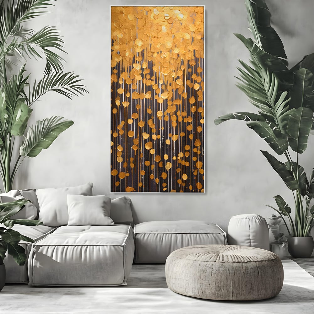 Tablou Canvas Premium LuxCanva® A1507, Ploaie De Lumini , Perdea Luminata, Auriu, Abstract, Decorativ, Room, Culori Vibrante