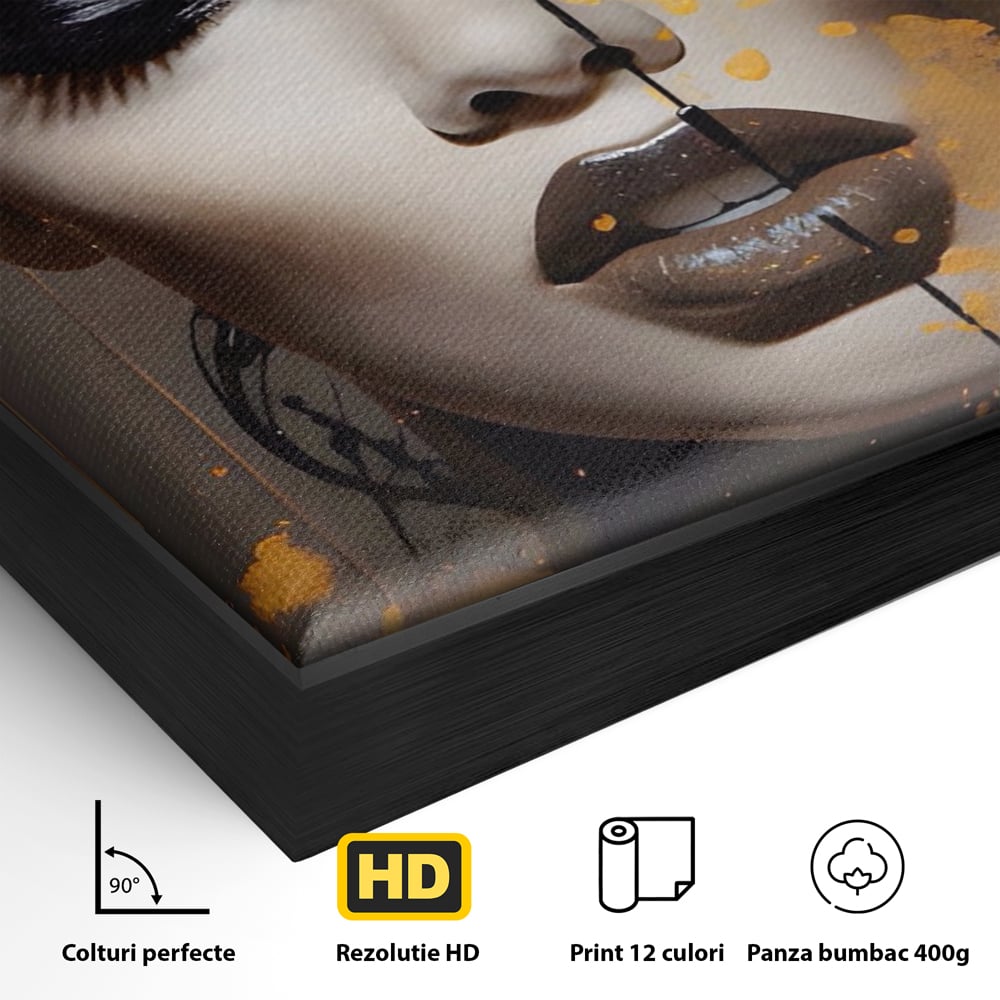 Tablou Canvas Premium LuxCanva® A1509, Butterfly And Girl , Fluturi, Frumusete, Insecte, Auriu, Decorativ, Room, Culori Vibrante