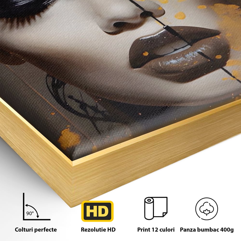 Tablou Canvas Premium LuxCanva® A1509, Butterfly And Girl , Fluturi, Frumusete, Insecte, Auriu, Decorativ, Room, Culori Vibrante