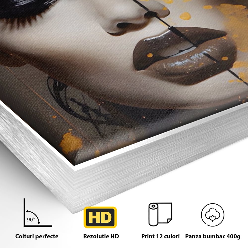 Tablou Canvas Premium LuxCanva® A1509, Butterfly And Girl , Fluturi, Frumusete, Insecte, Auriu, Decorativ, Room, Culori Vibrante