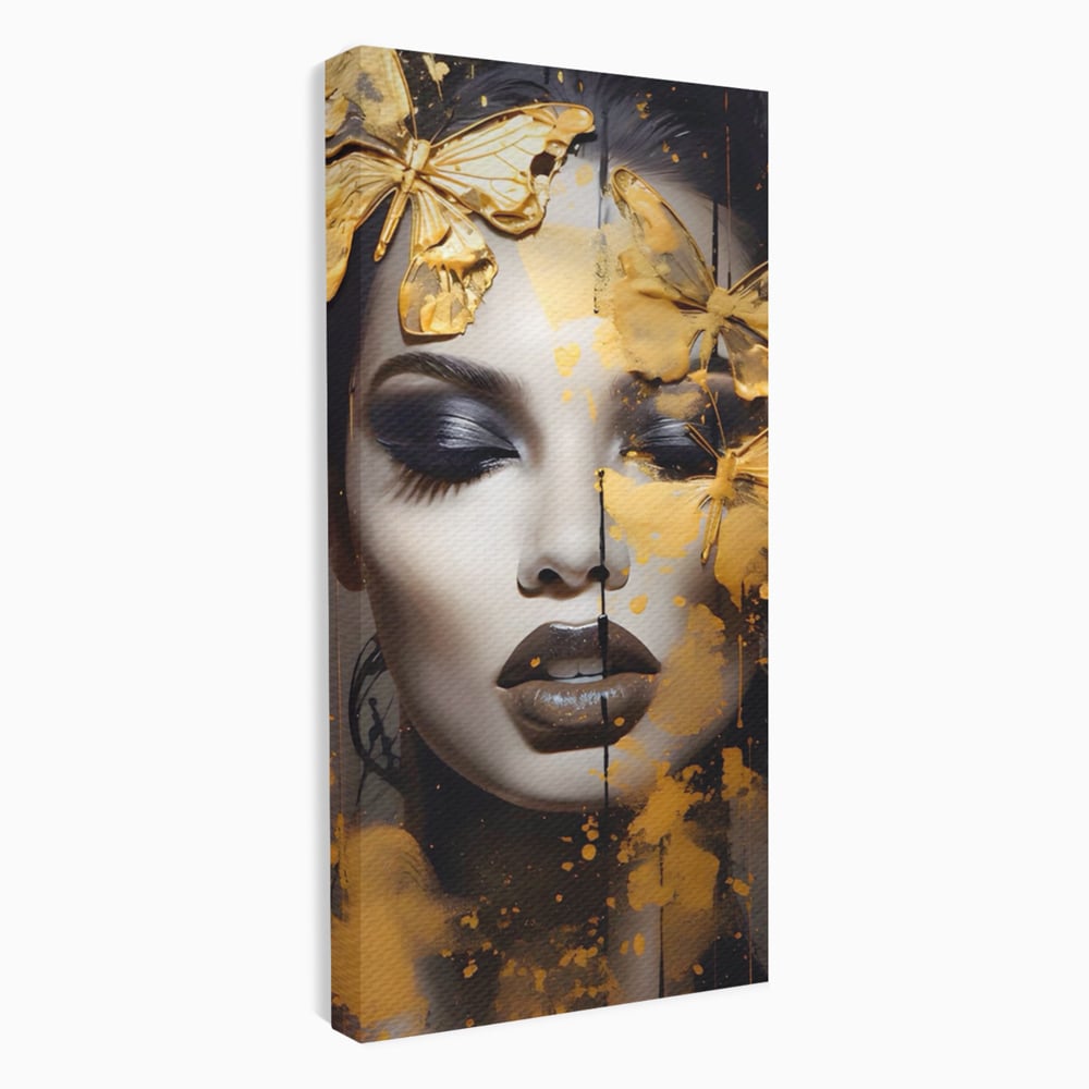 Tablou Canvas Premium LuxCanva® A1509, Butterfly And Girl , Fluturi, Frumusete, Insecte, Auriu, Decorativ, Room, Culori Vibrante