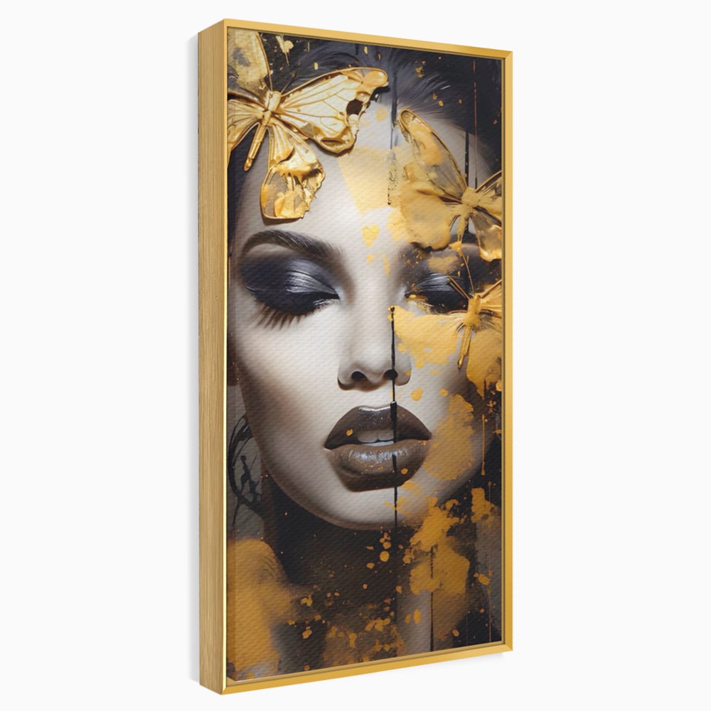 Tablou Canvas Premium LuxCanva® A1509, Butterfly And Girl , Fluturi, Frumusete, Insecte, Auriu, Decorativ, Room, Culori Vibrante