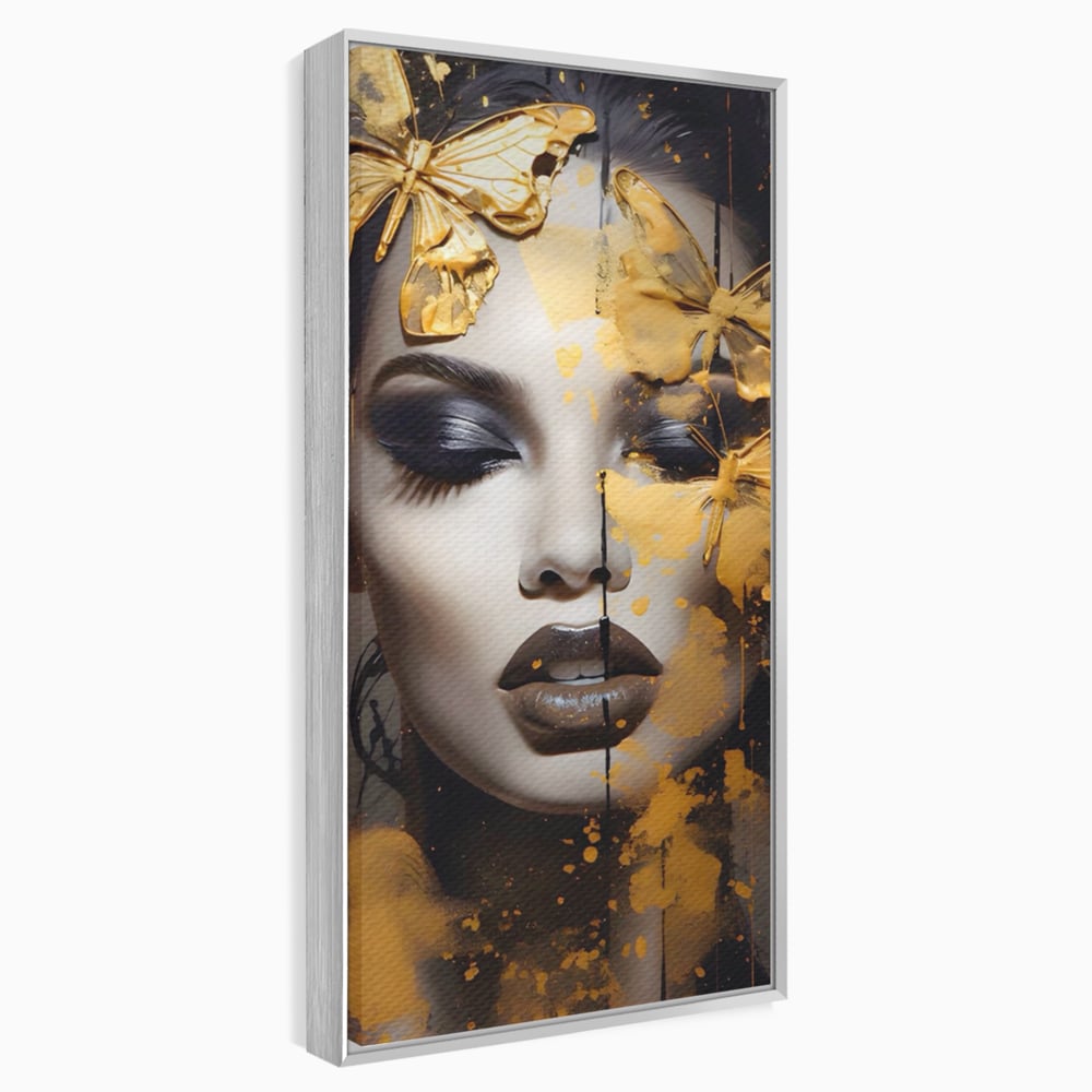 Tablou Canvas Premium LuxCanva® A1509, Butterfly And Girl , Fluturi, Frumusete, Insecte, Auriu, Decorativ, Room, Culori Vibrante