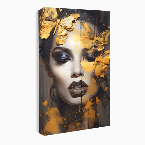 Tablou Canvas Premium LuxCanva® A1509, Butterfly And Girl , Fluturi, Frumusete, Insecte, Auriu, Decorativ, Room, Culori Vibrante