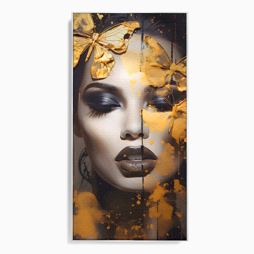 Tablou Canvas Premium LuxCanva® A1509, Butterfly And Girl , Fluturi, Frumusete, Insecte, Auriu, Decorativ, Room, Culori Vibrante