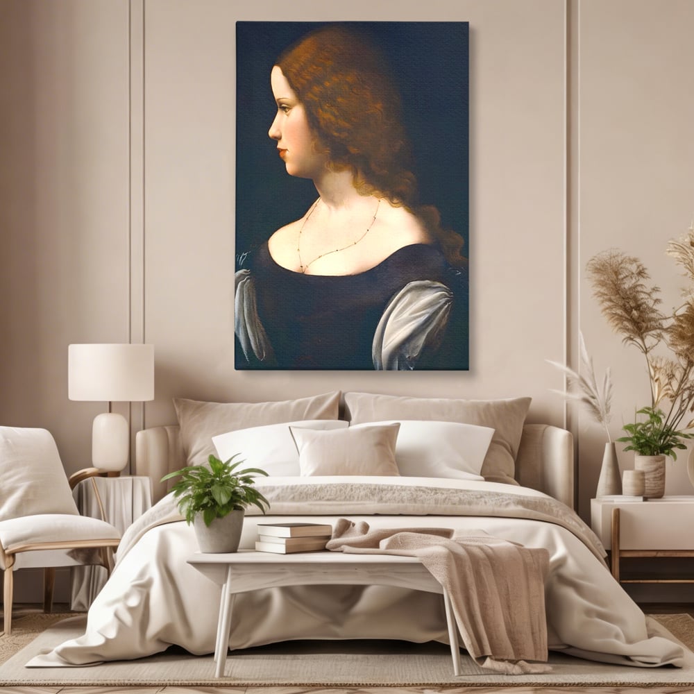 Tablou Canvas Premium LuxCanva® A1512, Portretul Unei Tinere Doamne , Galerie De Arta, Leonardo Da Vinci, Femeie, Pictura, Living, Culori Vibrante