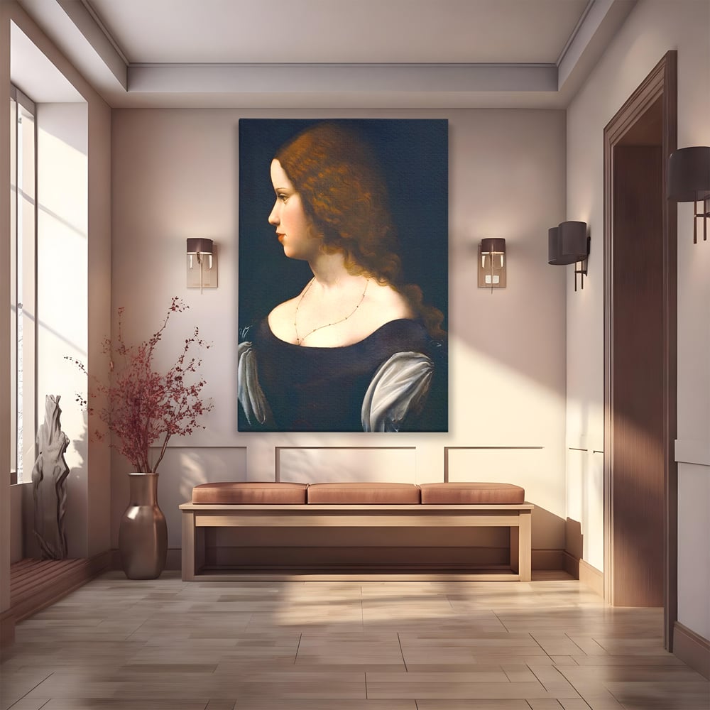 Tablou Canvas Premium LuxCanva® A1512, Portretul Unei Tinere Doamne , Galerie De Arta, Leonardo Da Vinci, Femeie, Pictura, Living, Culori Vibrante