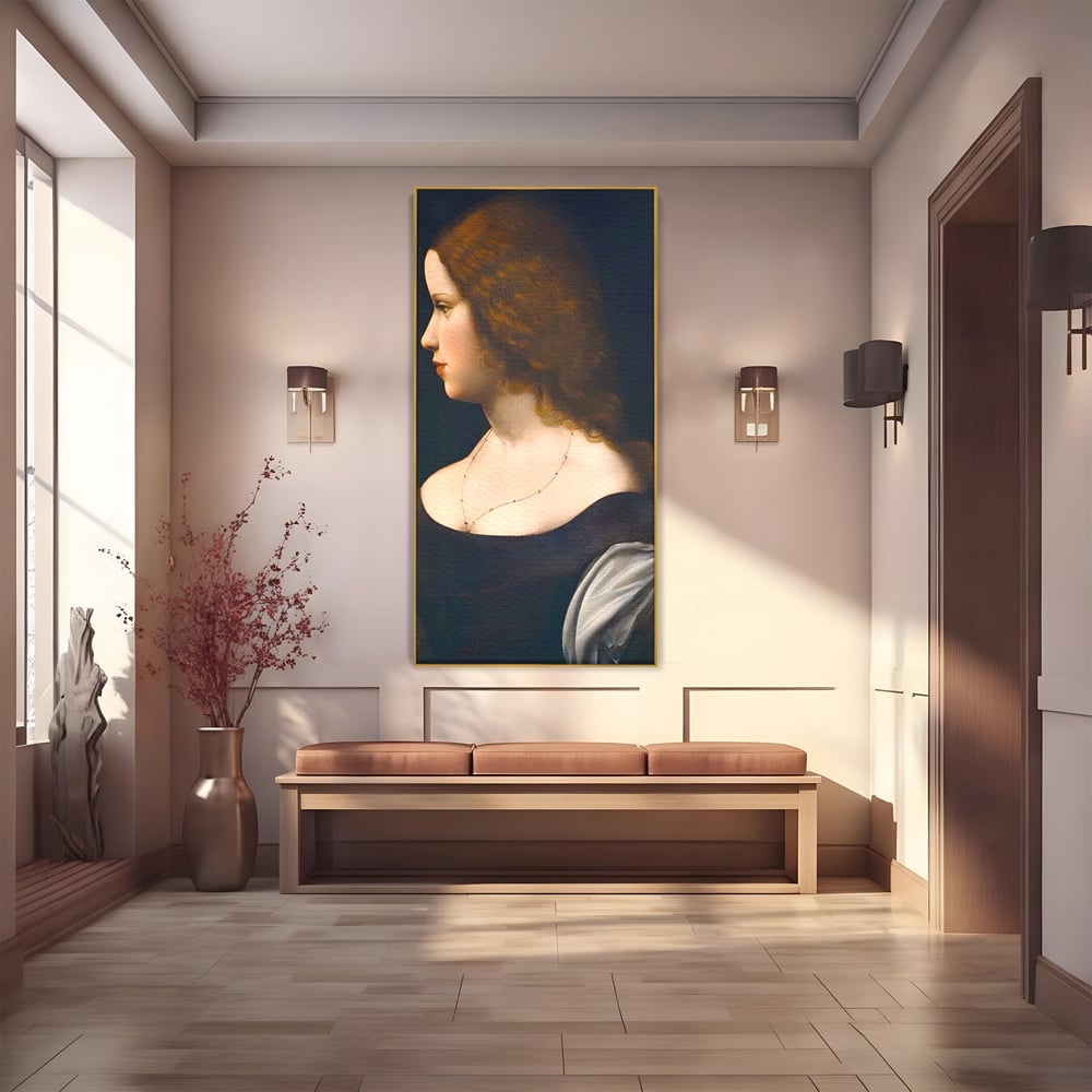 Tablou Canvas Premium LuxCanva® A1512, Portretul Unei Tinere Doamne , Galerie De Arta, Leonardo Da Vinci, Femeie, Pictura, Living, Culori Vibrante