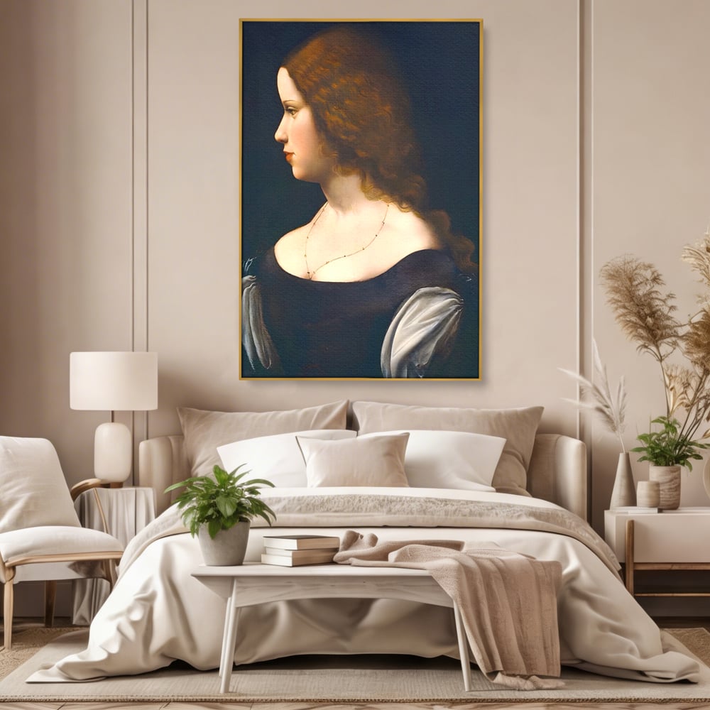 Tablou Canvas Premium LuxCanva® A1512, Portretul Unei Tinere Doamne , Galerie De Arta, Leonardo Da Vinci, Femeie, Pictura, Living, Culori Vibrante
