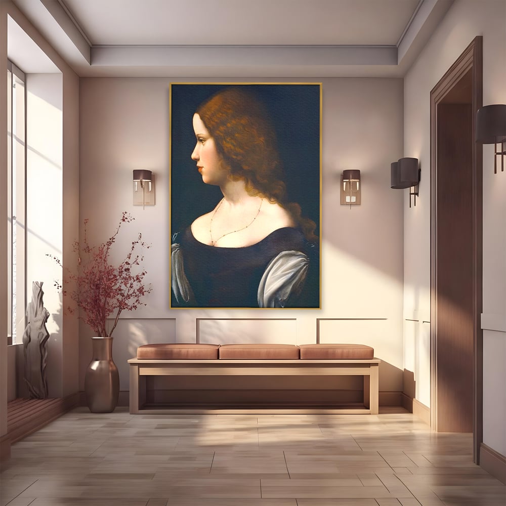 Tablou Canvas Premium LuxCanva® A1512, Portretul Unei Tinere Doamne , Galerie De Arta, Leonardo Da Vinci, Femeie, Pictura, Living, Culori Vibrante