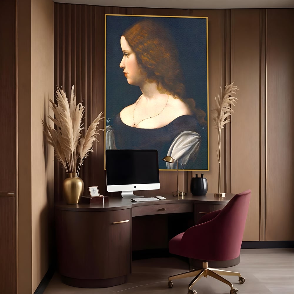 Tablou Canvas Premium LuxCanva® A1512, Portretul Unei Tinere Doamne , Galerie De Arta, Leonardo Da Vinci, Femeie, Pictura, Living, Culori Vibrante