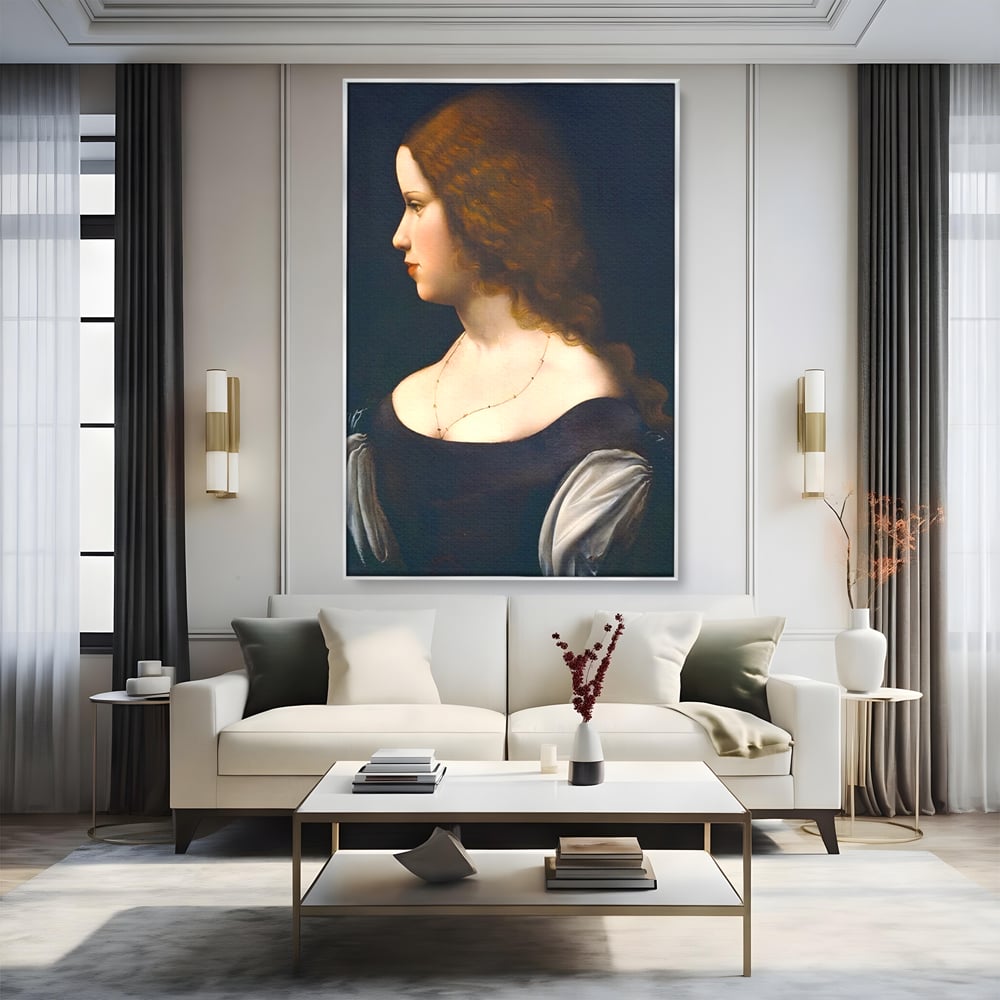 Tablou Canvas Premium LuxCanva® A1512, Portretul Unei Tinere Doamne , Galerie De Arta, Leonardo Da Vinci, Femeie, Pictura, Living, Culori Vibrante