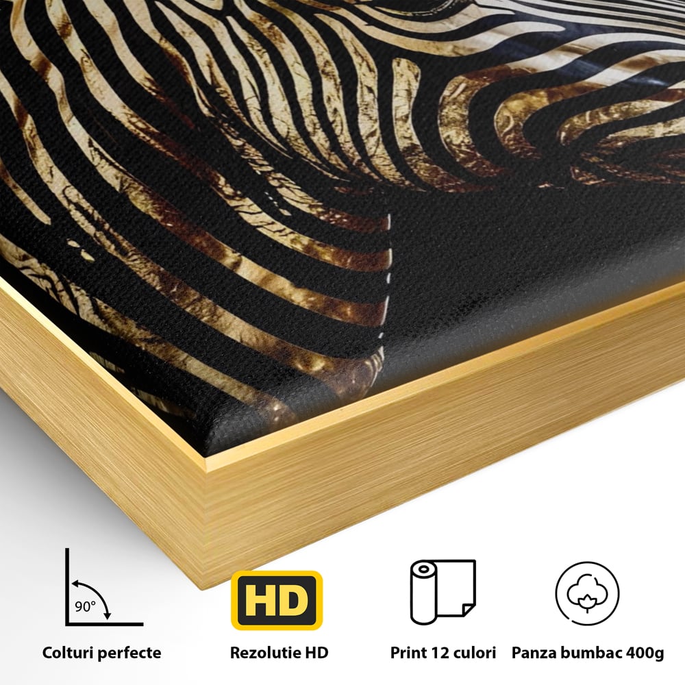 Tablou Canvas Premium LuxCanva® A1514, Zebra Aurie , Room, Animal, Safari, Gold, Decorativ, Living, Culori Vibrante