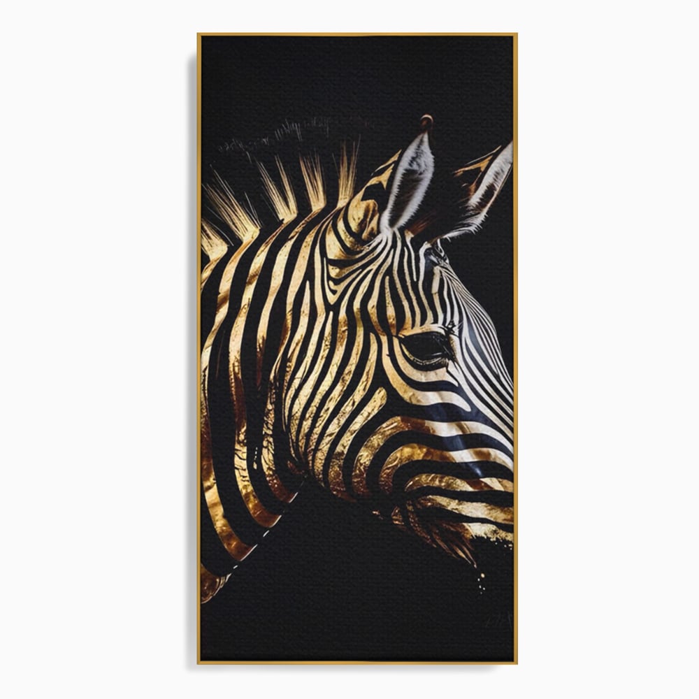 Tablou Canvas Premium LuxCanva® A1514, Zebra Aurie , Room, Animal, Safari, Gold, Decorativ, Living, Culori Vibrante