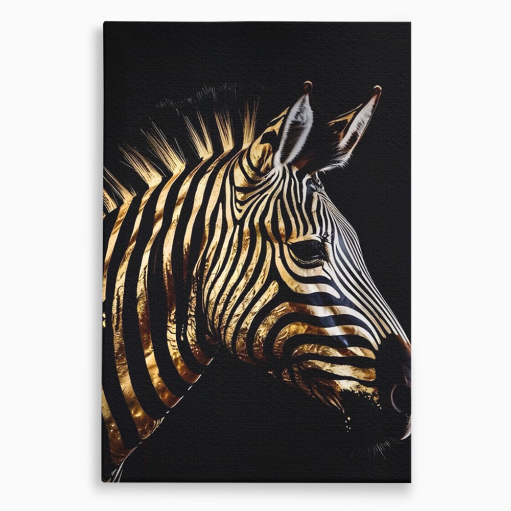 Tablou Canvas Premium LuxCanva® A1514, Zebra Aurie , Room, Animal, Safari, Gold, Decorativ, Living, Culori Vibrante