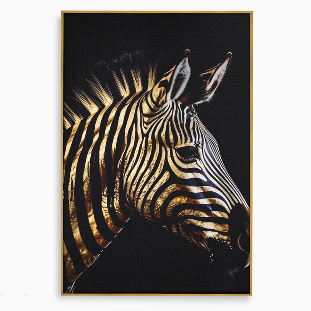 Tablou Canvas Premium LuxCanva® A1514, Zebra Aurie , Room, Animal, Safari, Gold, Decorativ, Living, Culori Vibrante