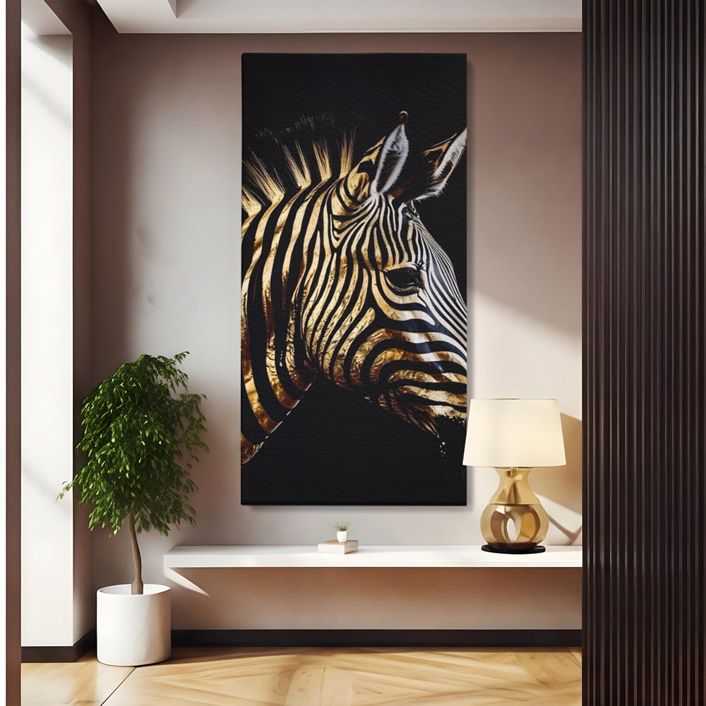 Tablou Canvas Premium LuxCanva® A1514, Zebra Aurie , Room, Animal, Safari, Gold, Decorativ, Living, Culori Vibrante