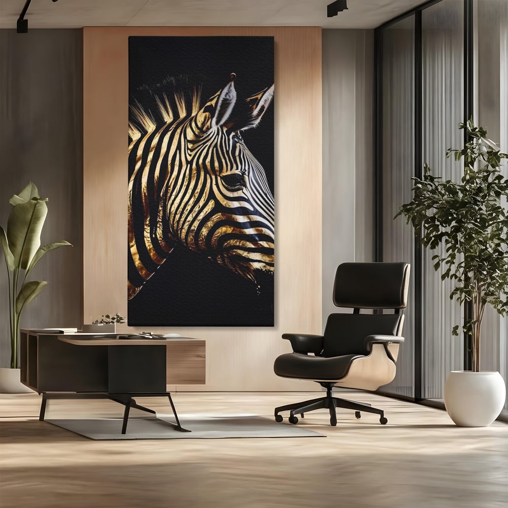 Tablou Canvas Premium LuxCanva® A1514, Zebra Aurie , Room, Animal, Safari, Gold, Decorativ, Living, Culori Vibrante