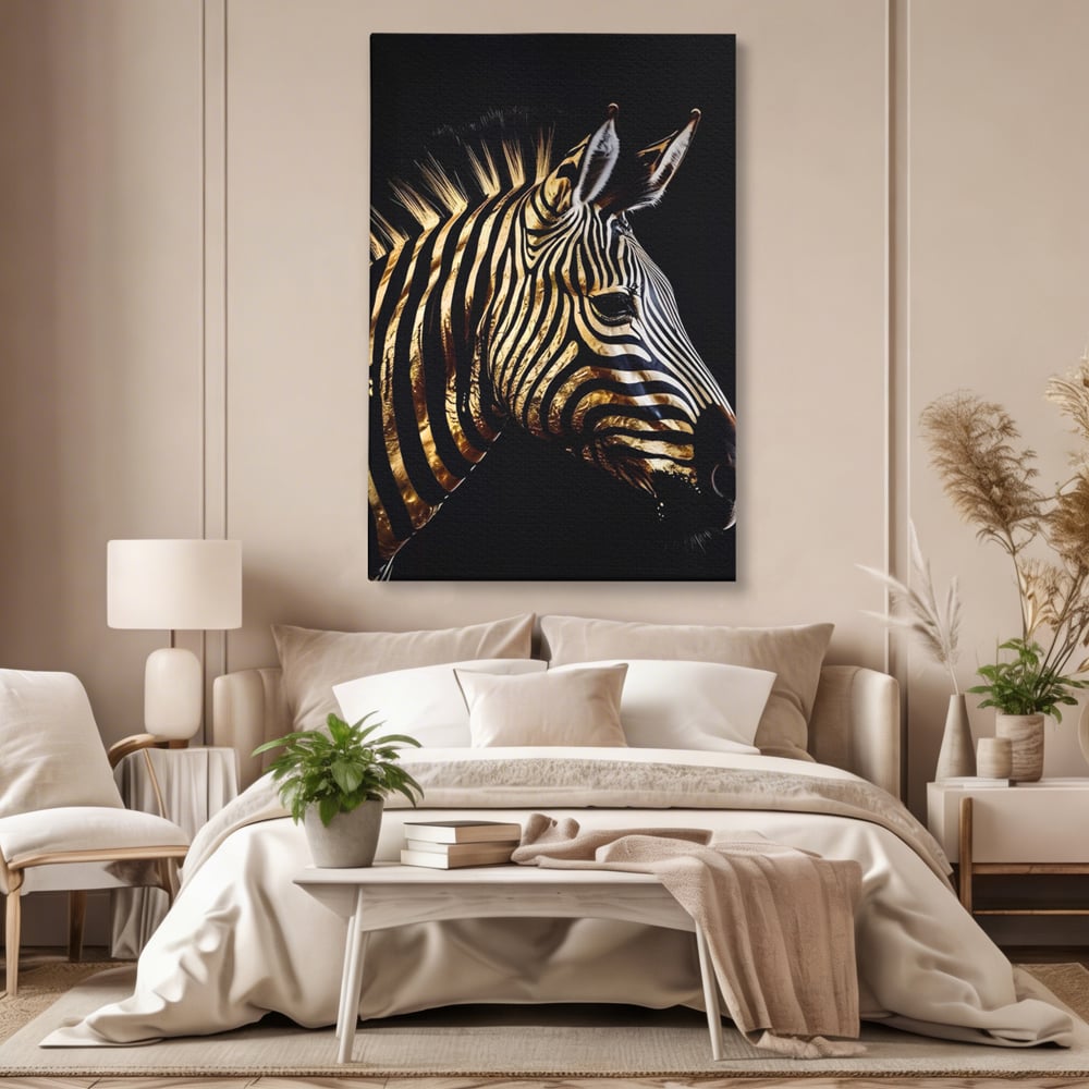 Tablou Canvas Premium LuxCanva® A1514, Zebra Aurie , Room, Animal, Safari, Gold, Decorativ, Living, Culori Vibrante